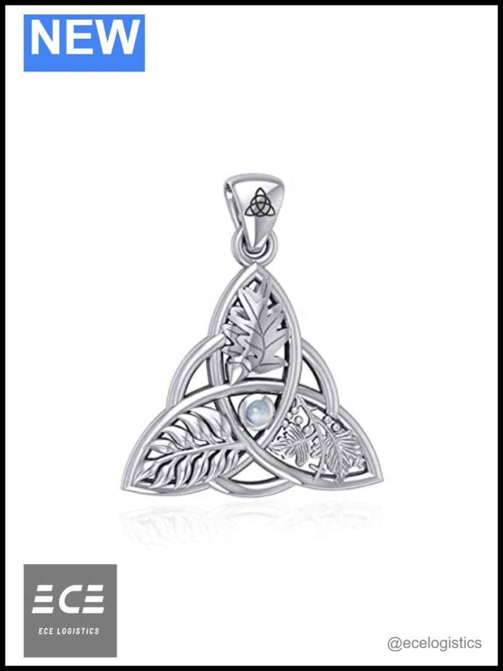 Sterling Silver Oak Ash Thorn Pendant Rainbow Moonstone Necklace 18"